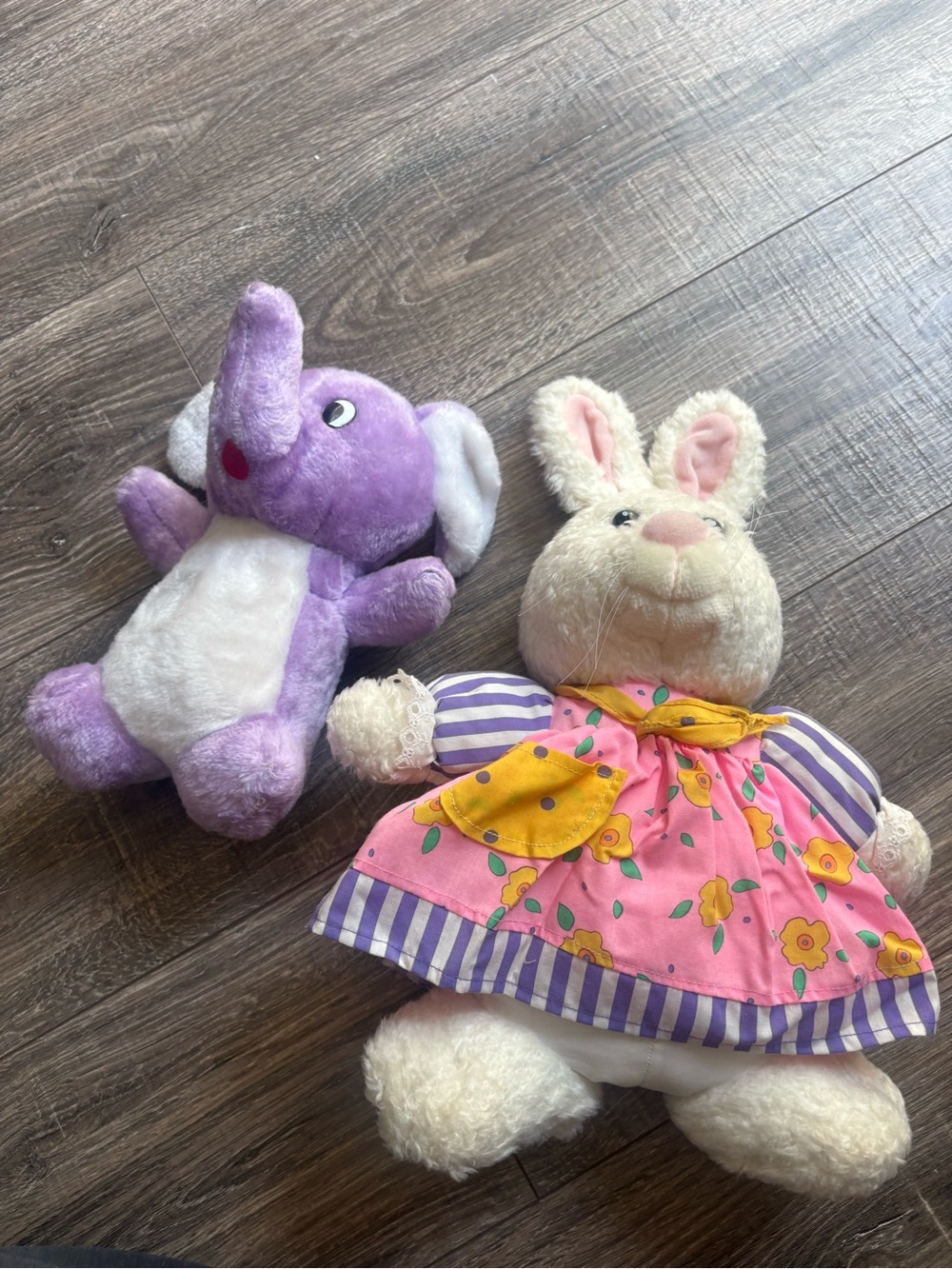 Vintage Plush Purple Elephant & Bunny Toy Set - Soft Kids Stuffed Animals